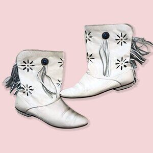Flings Vintage Leather Fringe Boots Size 8.5 M